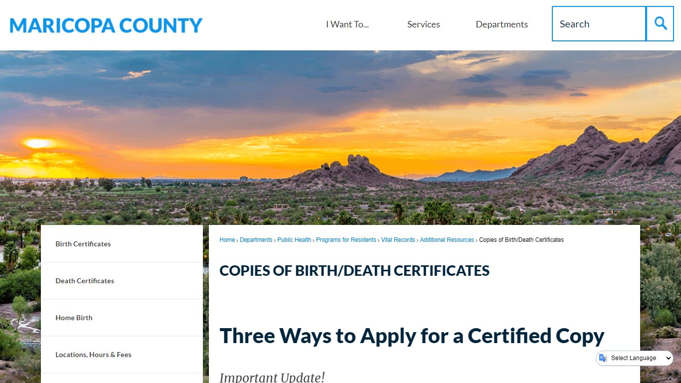 Copies of Birth/Death Certificates | Maricopa County, AZ